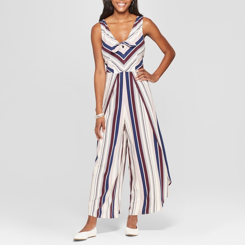 Striped flowy jumpsuit with side split legs